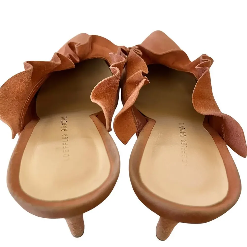 Loeffler Randall Langley Dusty Rose Kid Suede Leather Ruffle Mule Heels